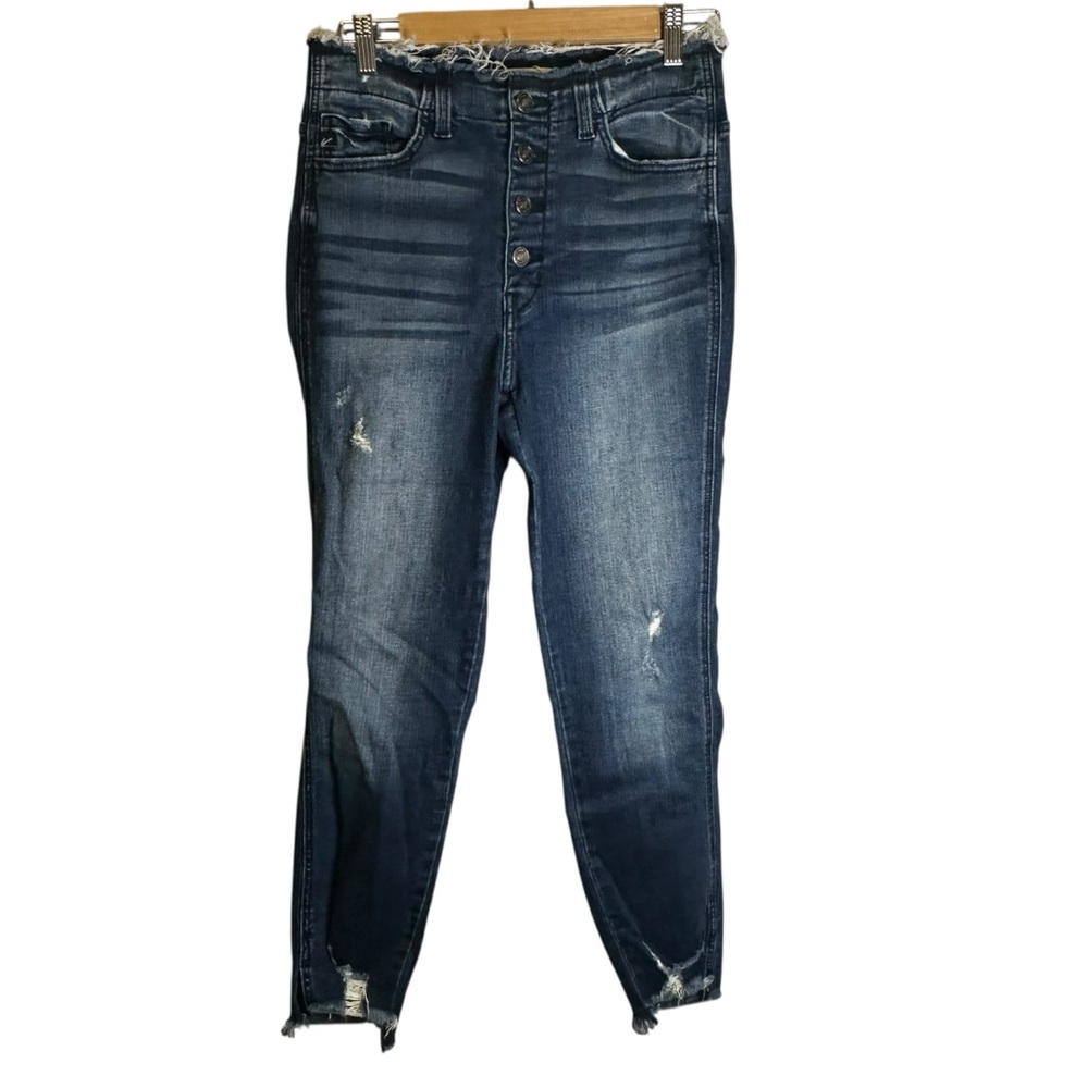 Kancan Sloane Distressed Button Fly Skinny Jeans Raw Hem Grunge Western Rock 28
